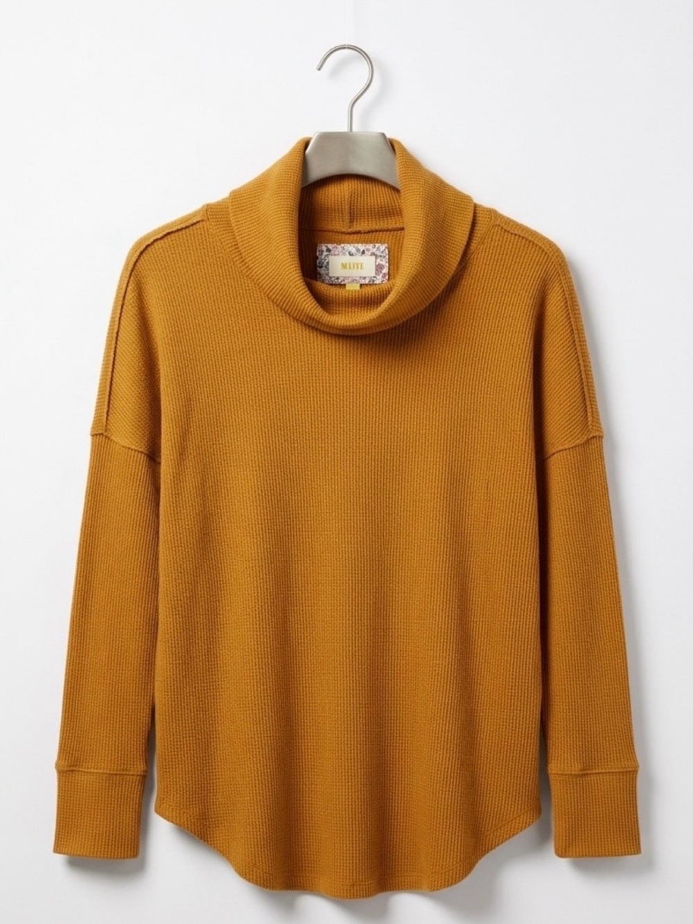 Anthropologie Camel Brown Waffle-Knit Cowl Neck Cozy Fall Sweater - size small